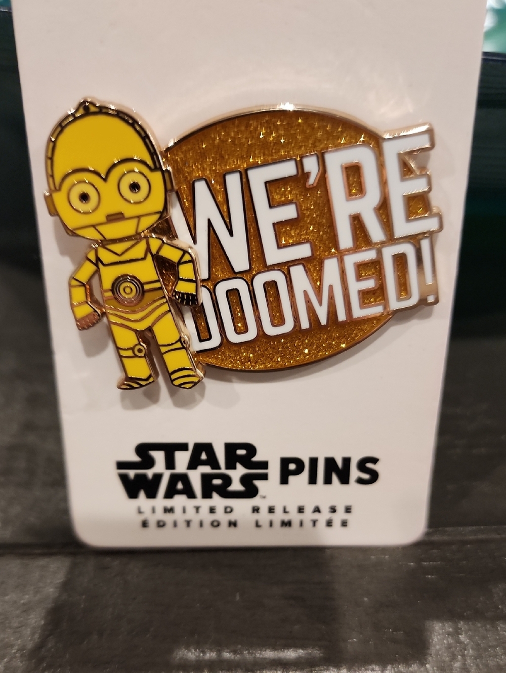 Star Wars C-3PO Yellow & Gold Glitter "We're Doomed" Enamel Pin